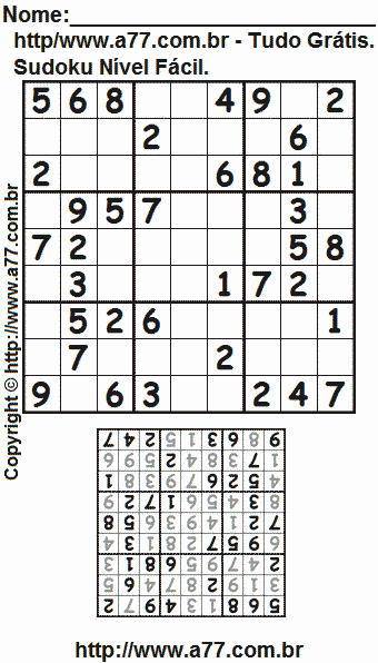 Jogo de Sudoku Para Imprimir Com Resposta