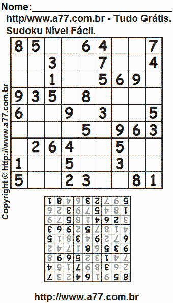 Jogo de Sudoku Para Impressão Com Respostas