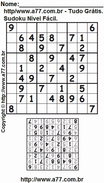 Jogo Sudoku Para Imprimir Com Resposta