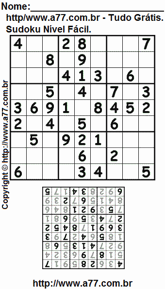 Jogo Sudoku Nível Fácil Para Imprimir Com Resposta