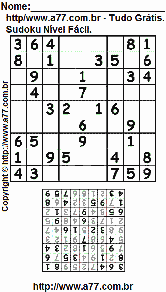 Jogo de Sudoku Para Impressão Com Respostas