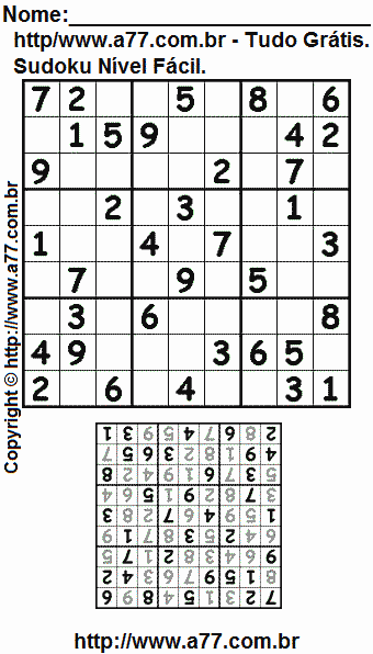 Passatempo Sudoku Para Impressão Com Respostas