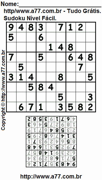 Passatempo Sudoku Nível Fácil Para Imprimir Com Resposta