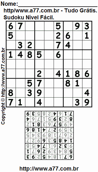 Jogo Sudoku Para Impressão Com Respostas