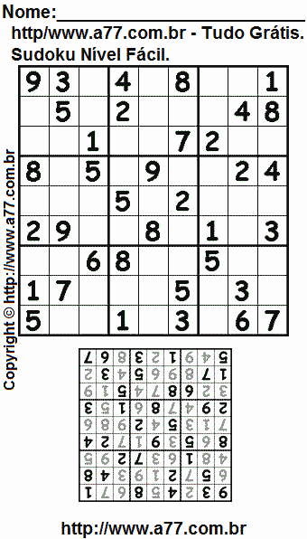 Jogo Sudoku Fácil Para Imprimir Com Resposta. Jogo Nº 131.