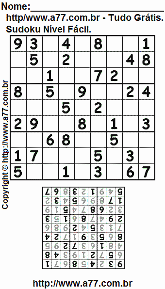 Jogo Sudoku Para Imprimir Com Respostas. Jogo Nº 451.