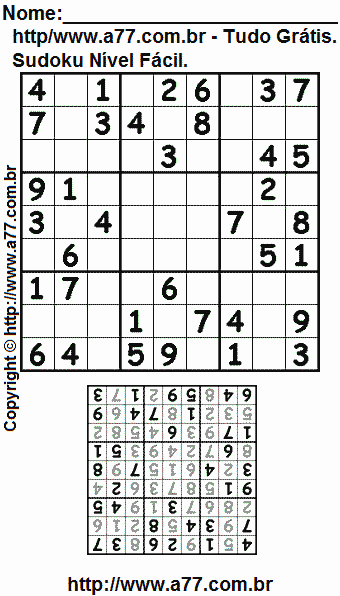 Passatempo Sudoku Fácil Para Imprimir. Jogo Nº 91.