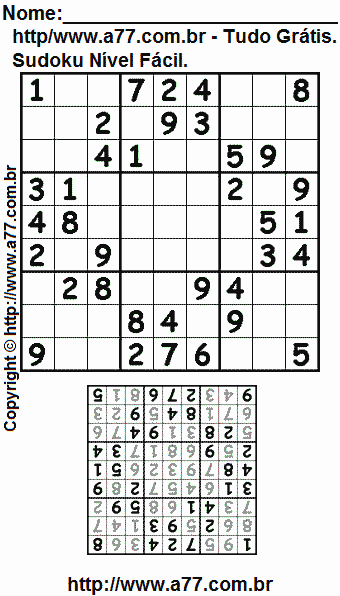 Sudoku Para Imprimir Fácil Com Resposta