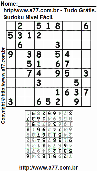Sudoku Para Impressão Fácil Com Resposta