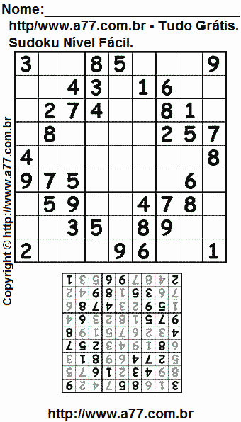 Sudoku Nível Fácil Para Imprimir Com Respostas