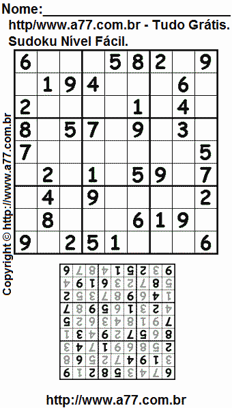 Sudoku Para Impressão Fácil Com Resposta