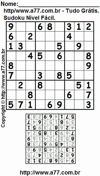 Sudoku Nível Fácil Para Imprimir Com Resposta