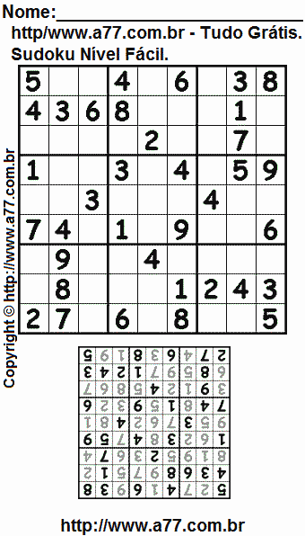 Sudoku Nível Fácil Para Imprimir Com Respostas