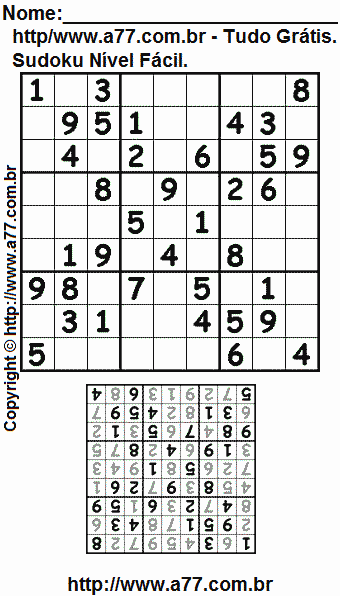 Sudoku Nível Fácil Para Imprimir Com Resposta