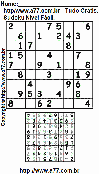 Jogo de Sudoku Para Imprimir Com Resposta