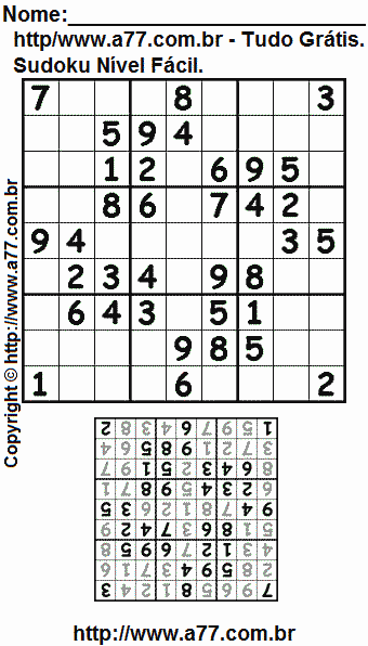 Jogo Sudoku Para Impressão Com Respostas