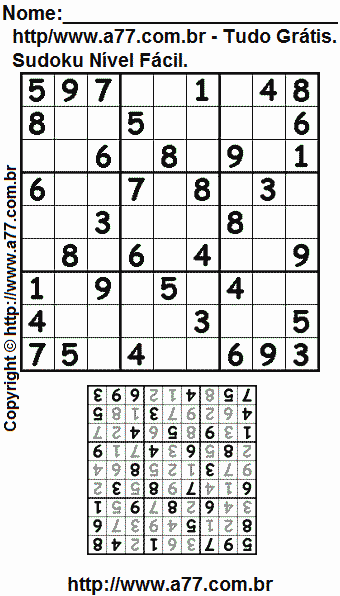 Jogo Sudoku Fácil Para Imprimir. Jogo Nº 99.