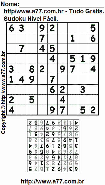 Jogo Sudoku Nível Fácil Para Impressão Com Respostas