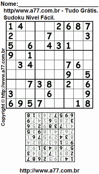 Jogo de Sudoku Para Imprimir Com Resposta