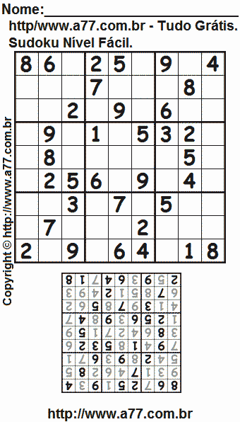 Jogo Sudoku Para Impressão Com Respostas