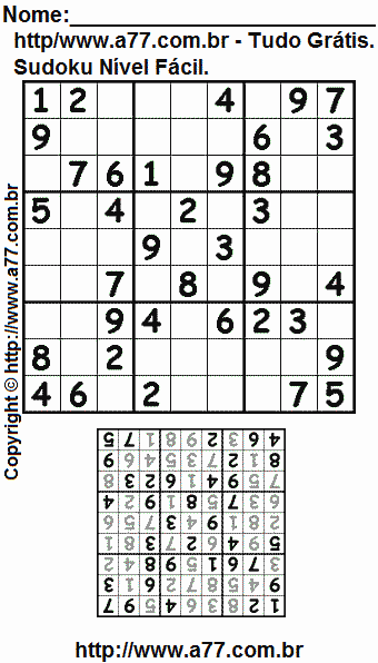Jogo Sudoku Nível Fácil Para Imprimir Com Respostas