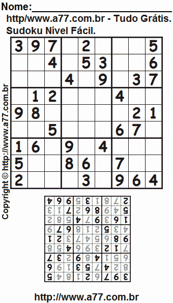 Jogo Sudoku Nível Fácil Para Imprimir Com Resposta