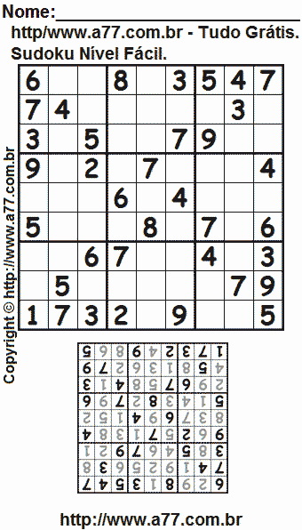 Passatempo de Sudoku Para Imprimir Com Respostas