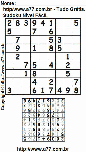Jogo Sudoku Para Imprimir Com Resposta