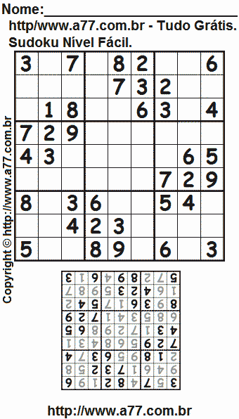 Passatempo de Sudoku Para Impressão Com Respostas