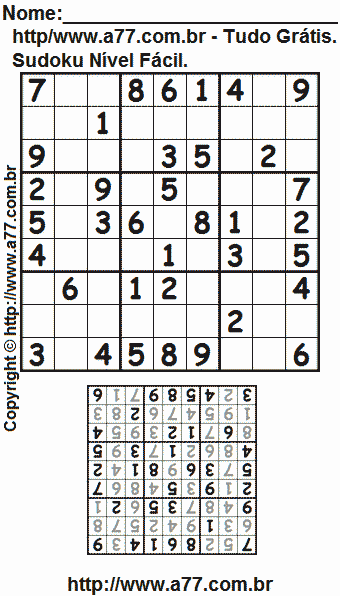 Passatempo Sudoku Para Impressão Com Respostas