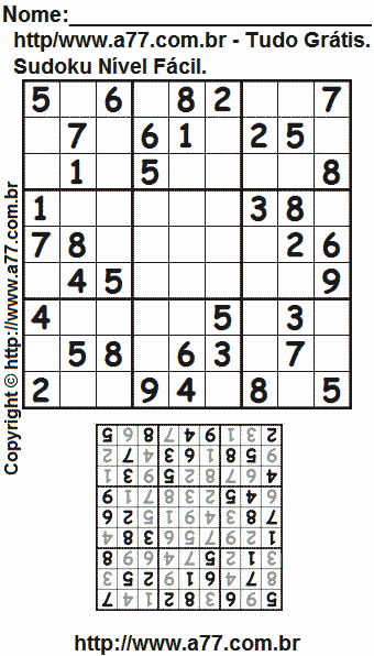 Jogo Sudoku Fácil Com Respostas Para Imprimir. Jogo Nº 661.