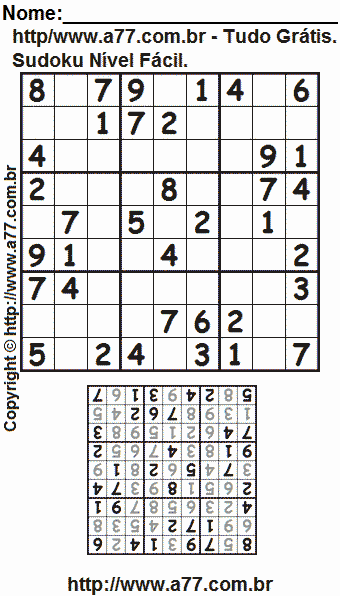 Jogo Sudoku Fácil Com Resposta Para Imprimir. Jogo Nº 459.