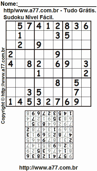 Sudoku Grátis Para Imprimir Nível Fácil