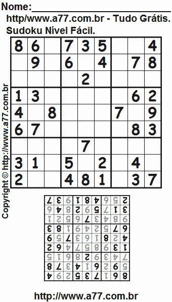 Passatempo Sudoku Para Imprimir Com Respostas