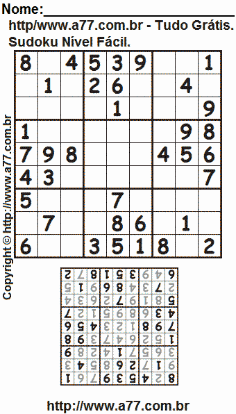 Passatempo Sudoku Para Impressão Com Respostas
