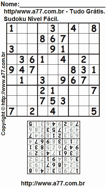 Sudoku Para Imprimir Grátis Nível Fácil