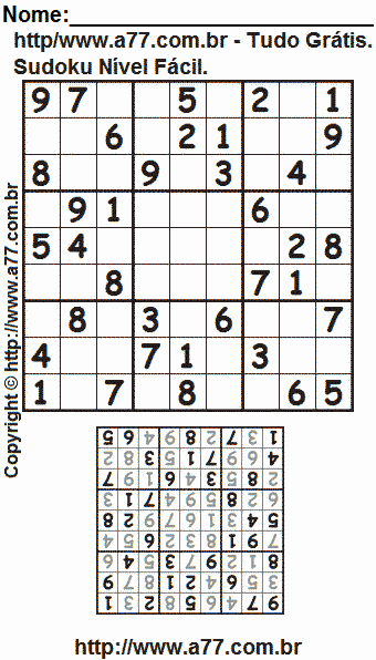 Sudoku Para Impressão Fácil Com Resposta