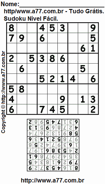 Sudoku Fácil Para Imprimir Com Respostas