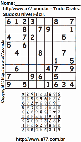 Sudoku Nível Fácil Para Imprimir Com Respostas