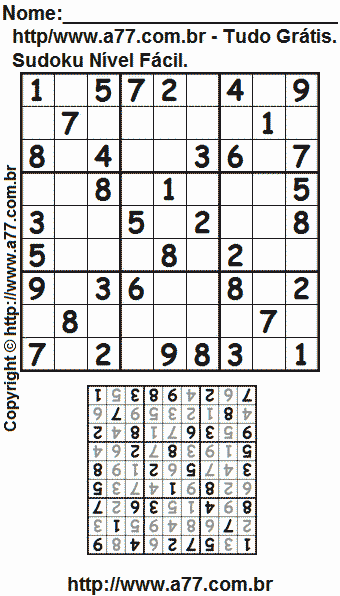 Sudoku Nível Fácil Para Imprimir Com Resposta