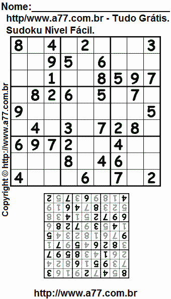 Jogo Sudoku Nível Fácil Para Imprimir Com Resposta
