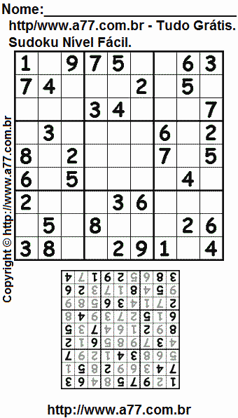 Passatempo de Sudoku Para Imprimir Com Resposta