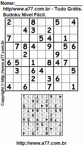 Sudoku Para Imprimir Grátis Nível Fácil