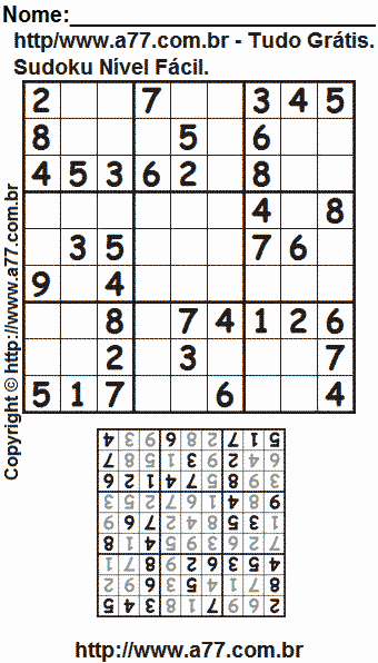 Passatempo Sudoku Para Imprimir Com Respostas