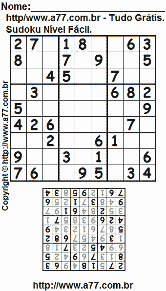 Passatempo Sudoku Nível Fácil Para Imprimir Com Resposta