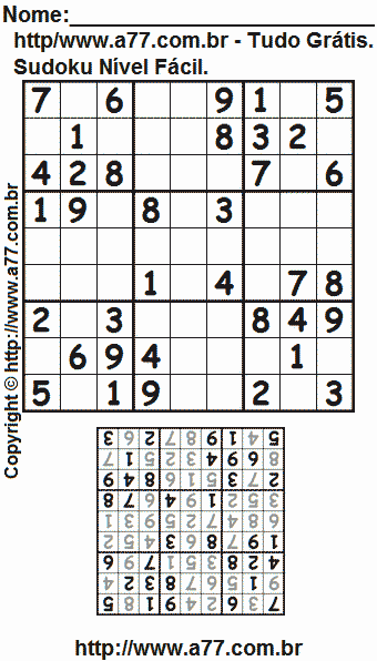 Passatempo Fácil de Sudoku Para Imprimir