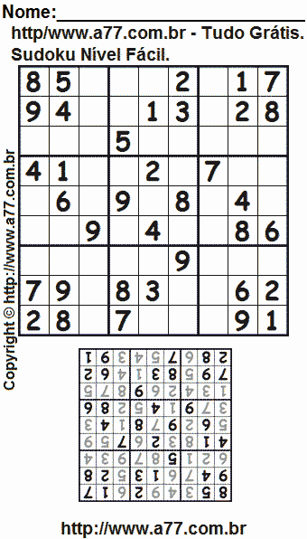 Sudoku Grátis Para Imprimir Nível Fácil
