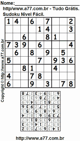 Sudoku Para Impressão Grátis Nível Fácil
