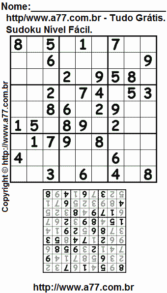 Sudoku Nível Fácil Para Imprimir Com Resposta